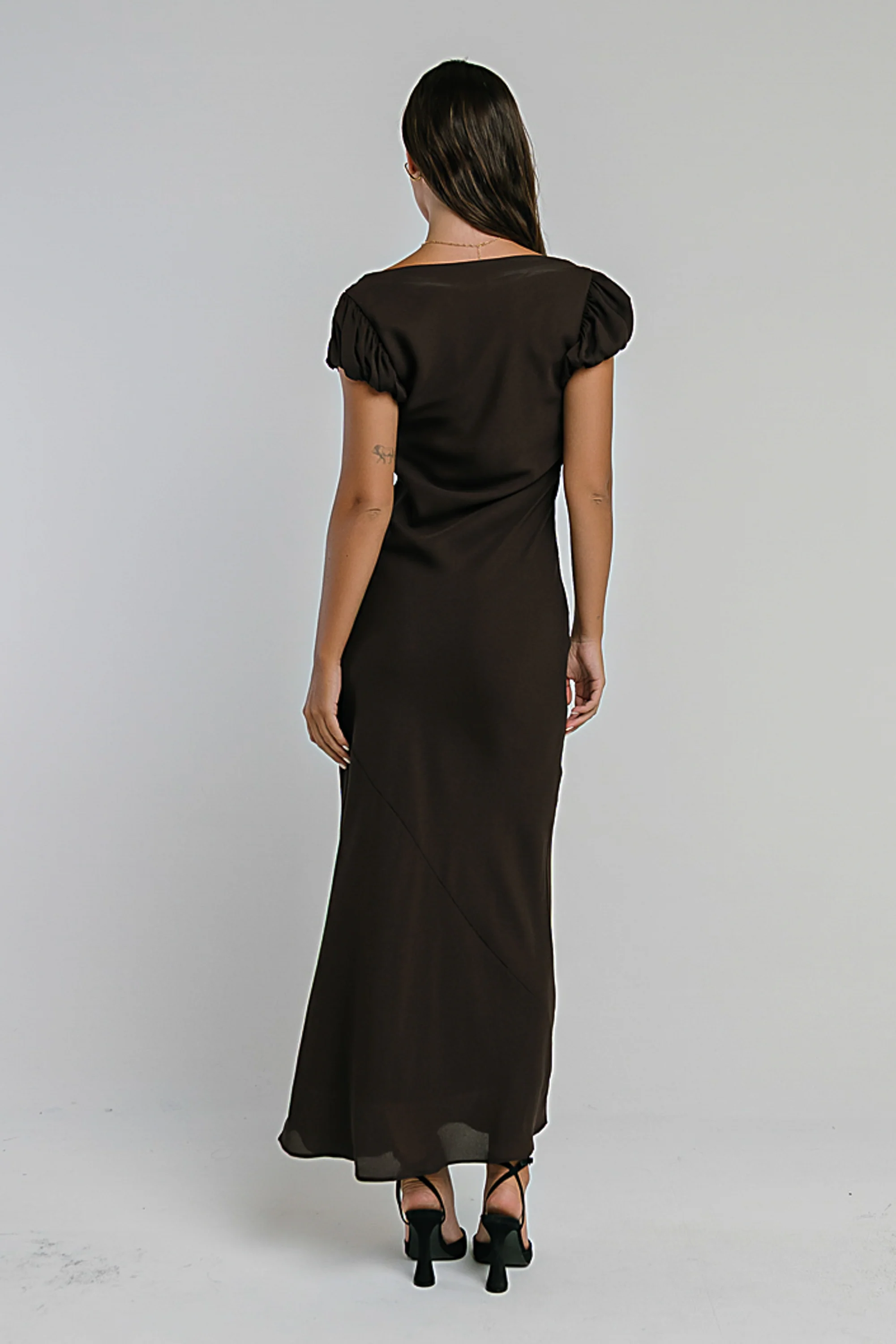 Ellie Mesh Maxi Dress in Brown