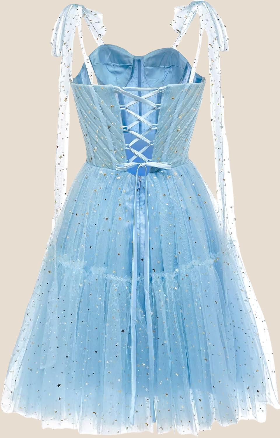 Light Blue Sparkly Starry Tulle Homecoming Dress