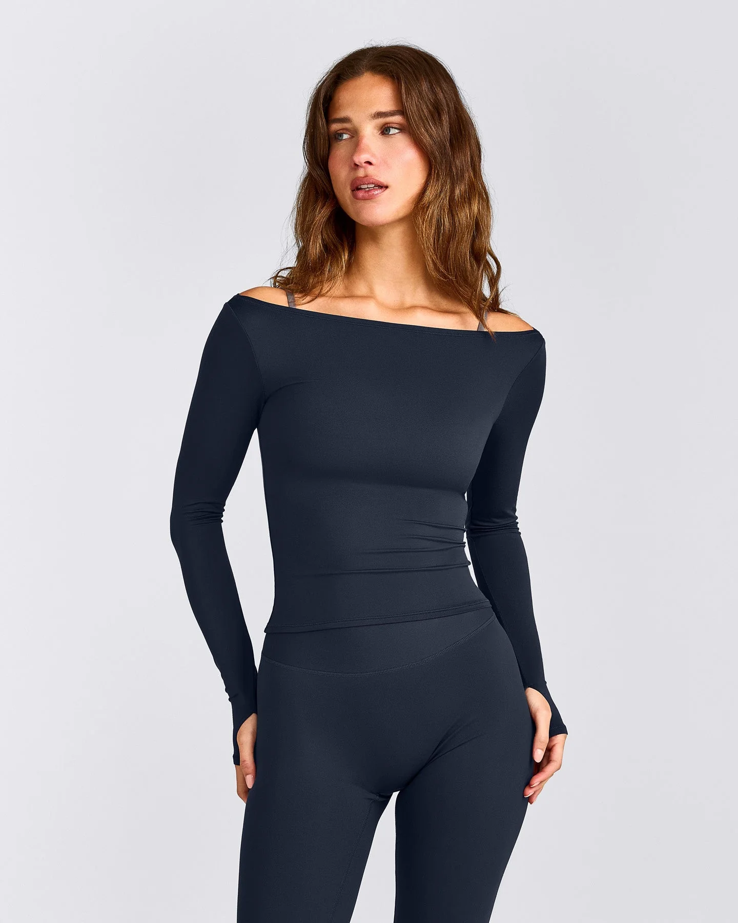 FormeSoft™ Fitted Off-The-Shoulder Long Sleeve Top | True Blue