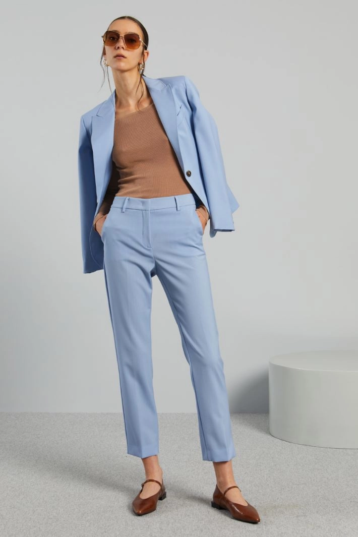 Wool cigarette-cut trousers - PALE BLUE