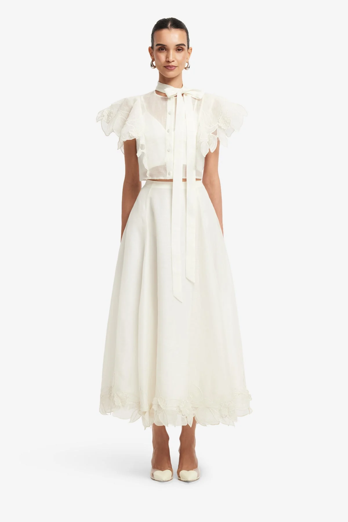 Leila Appliqué Midi Skirt - Snow