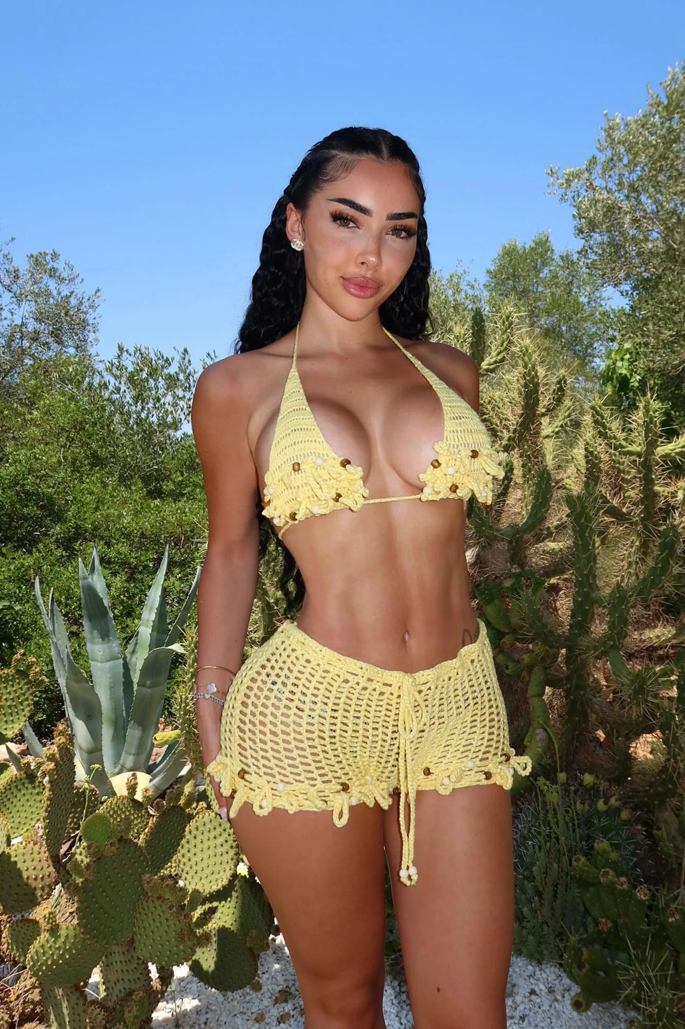 Coconuts In The Sun Beaded Crochet 2 Piece Sunsuit - Yellow