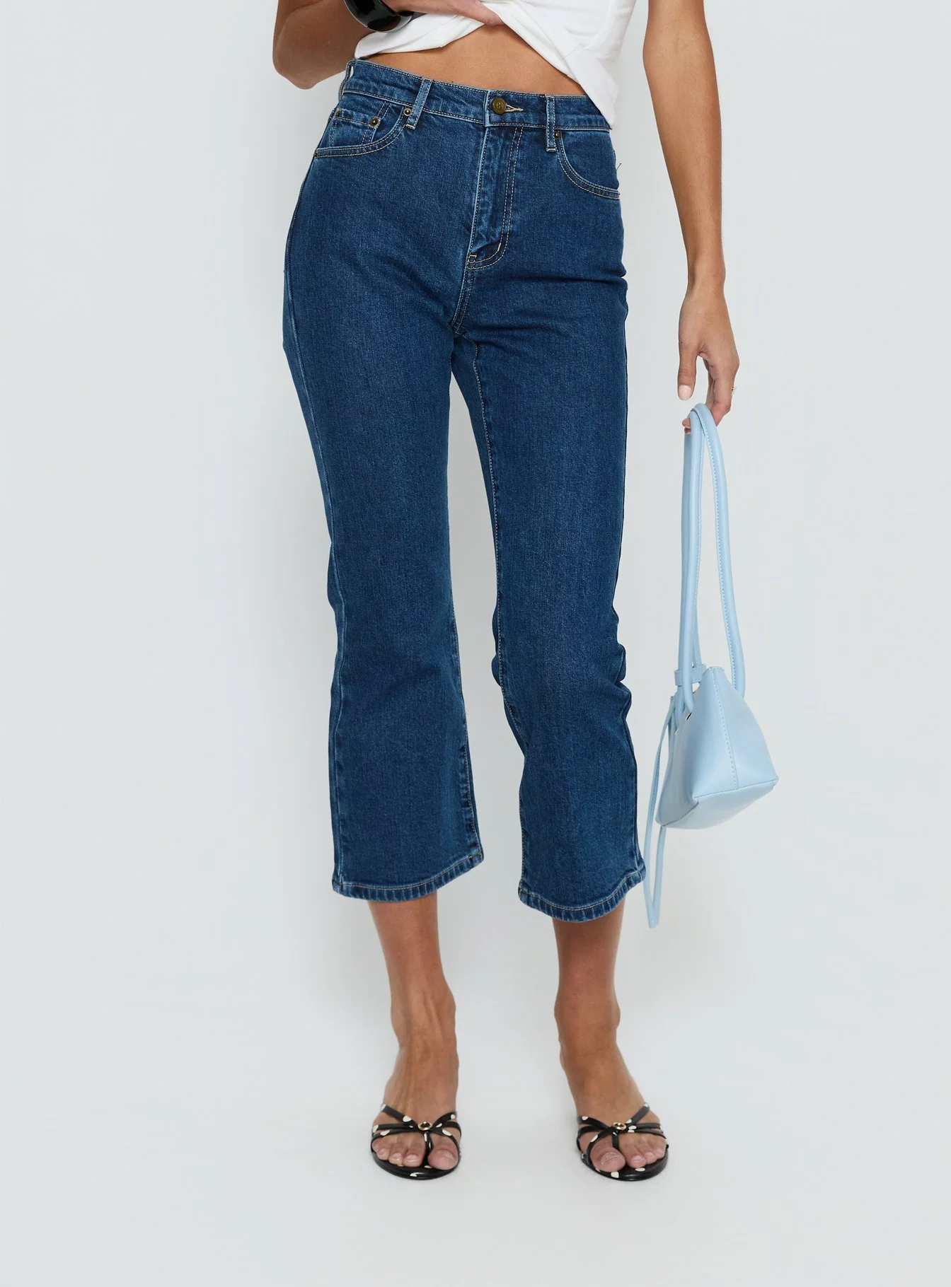 Cindee High Rise Cropped Jeans Mid Blue Wash