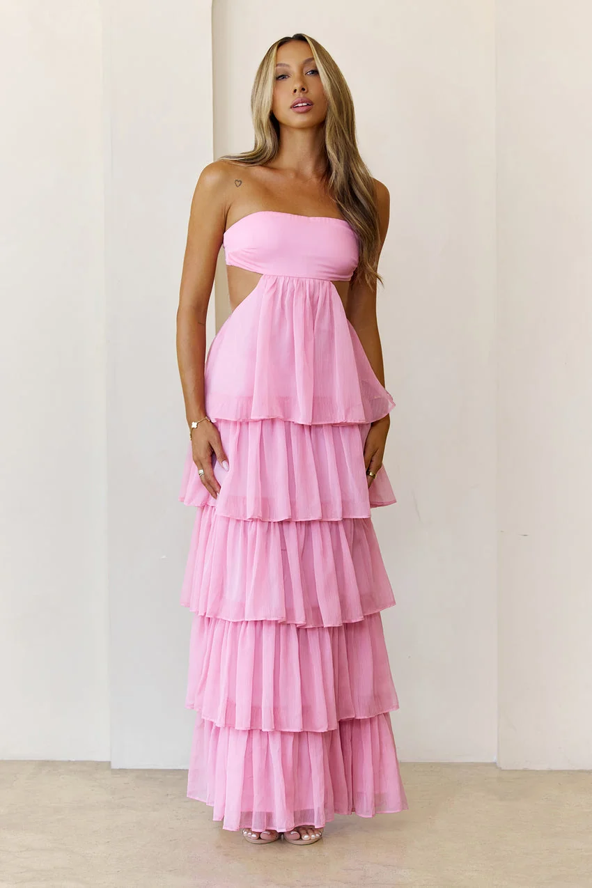 Luxe Mode Strapless Maxi Dress Pink