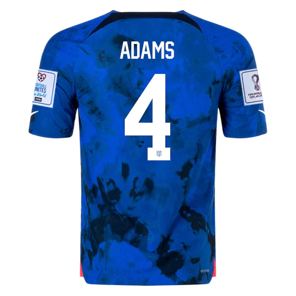 United States Tyler Adams Authentic Match Away Jersey 22/23 w/ World Cup 2022 Patches (Bright Blue/White)