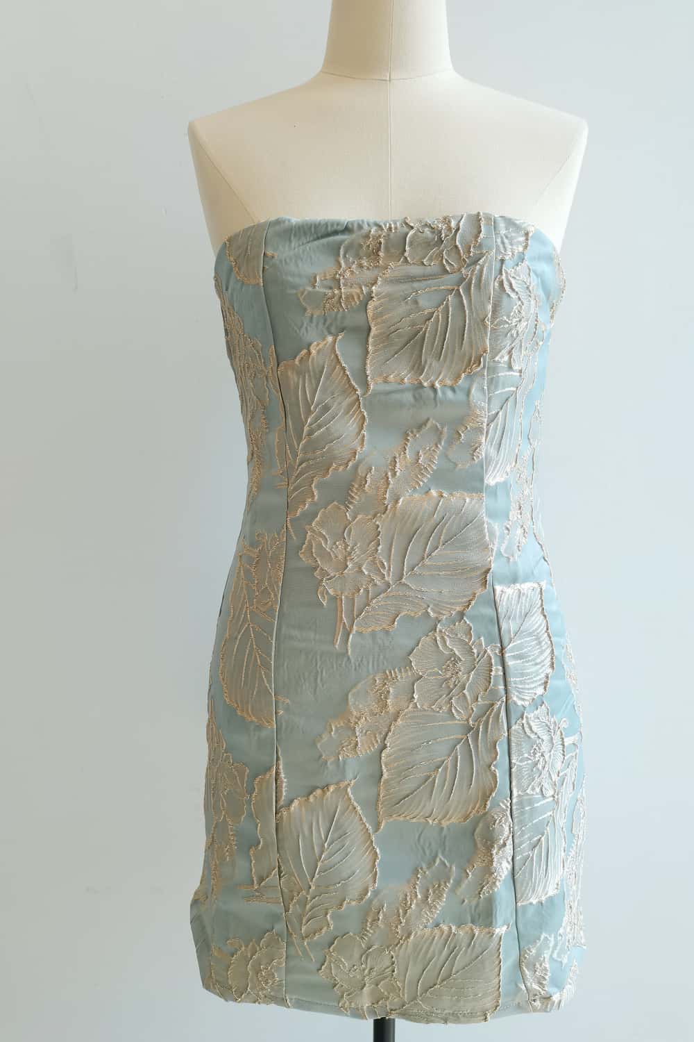 Strapless Blue and Gold Fitted Short Dress