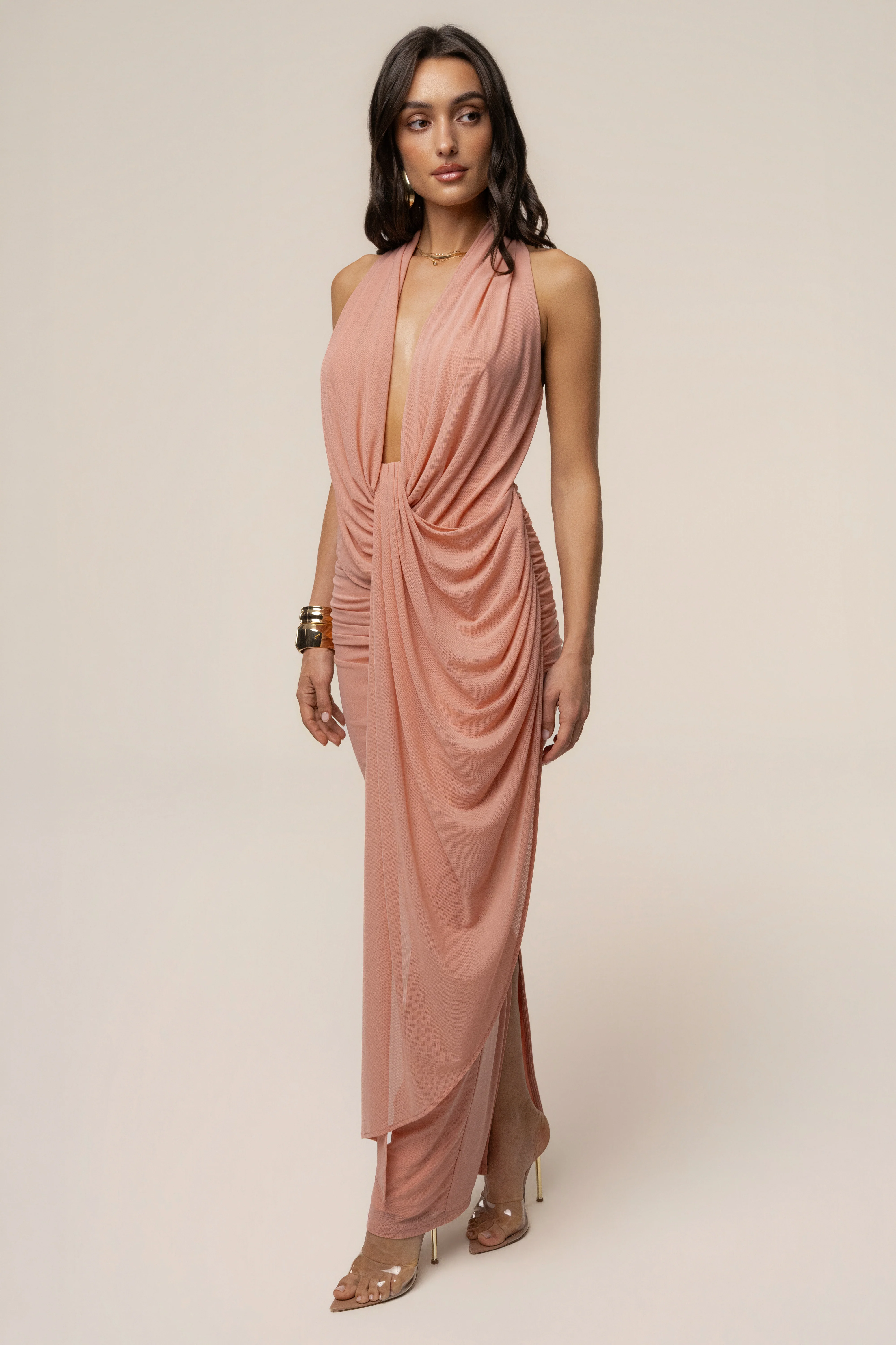 Peach Alaina Plunge Maxi Dress