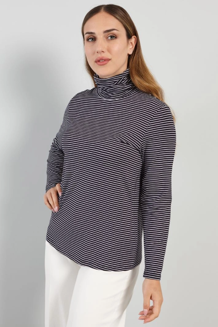 Stretch viscose turtleneck sweater - BLUE WHITE