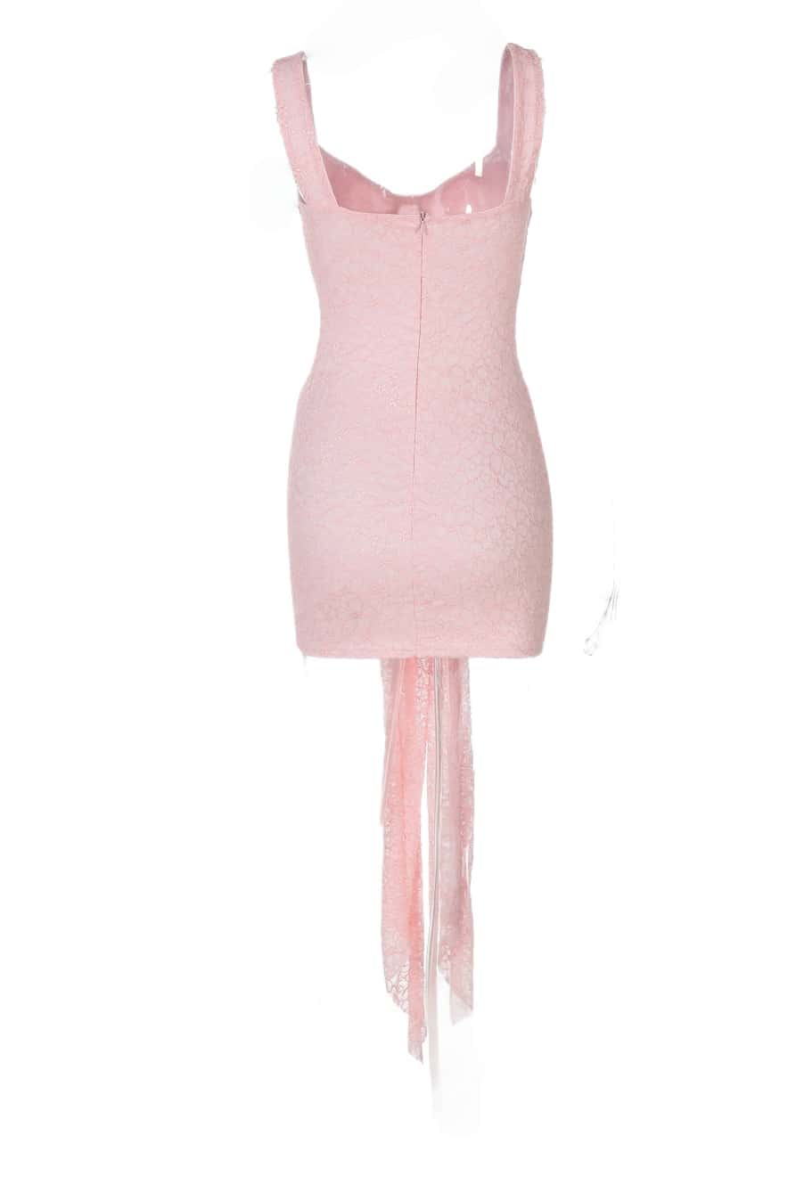 V-neck Pink Lace Bodycon Short Dress
