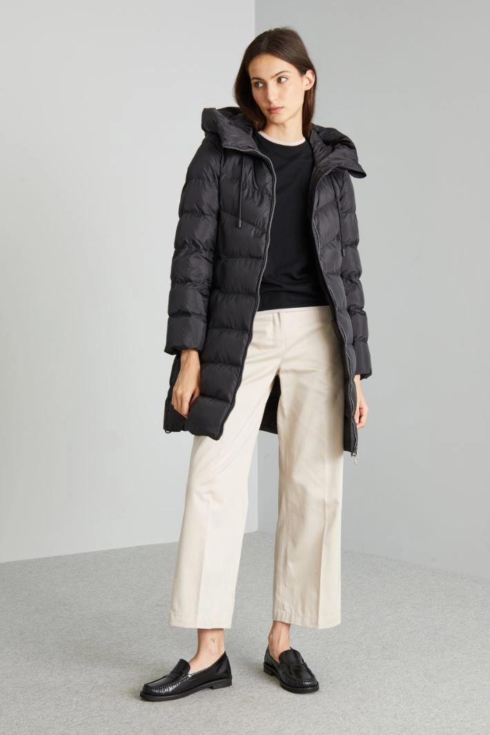 Long tech satin padded coat - BLACK