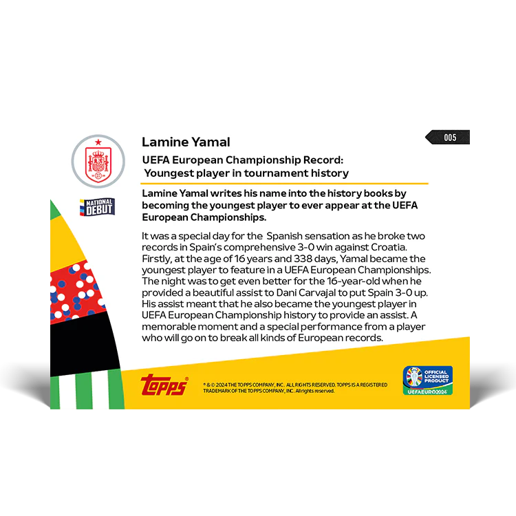 Lamine Yamal - UEFA European Championship Record. Youngest player in tournament history - EURO 2024 TOPPS NOW® Card 5