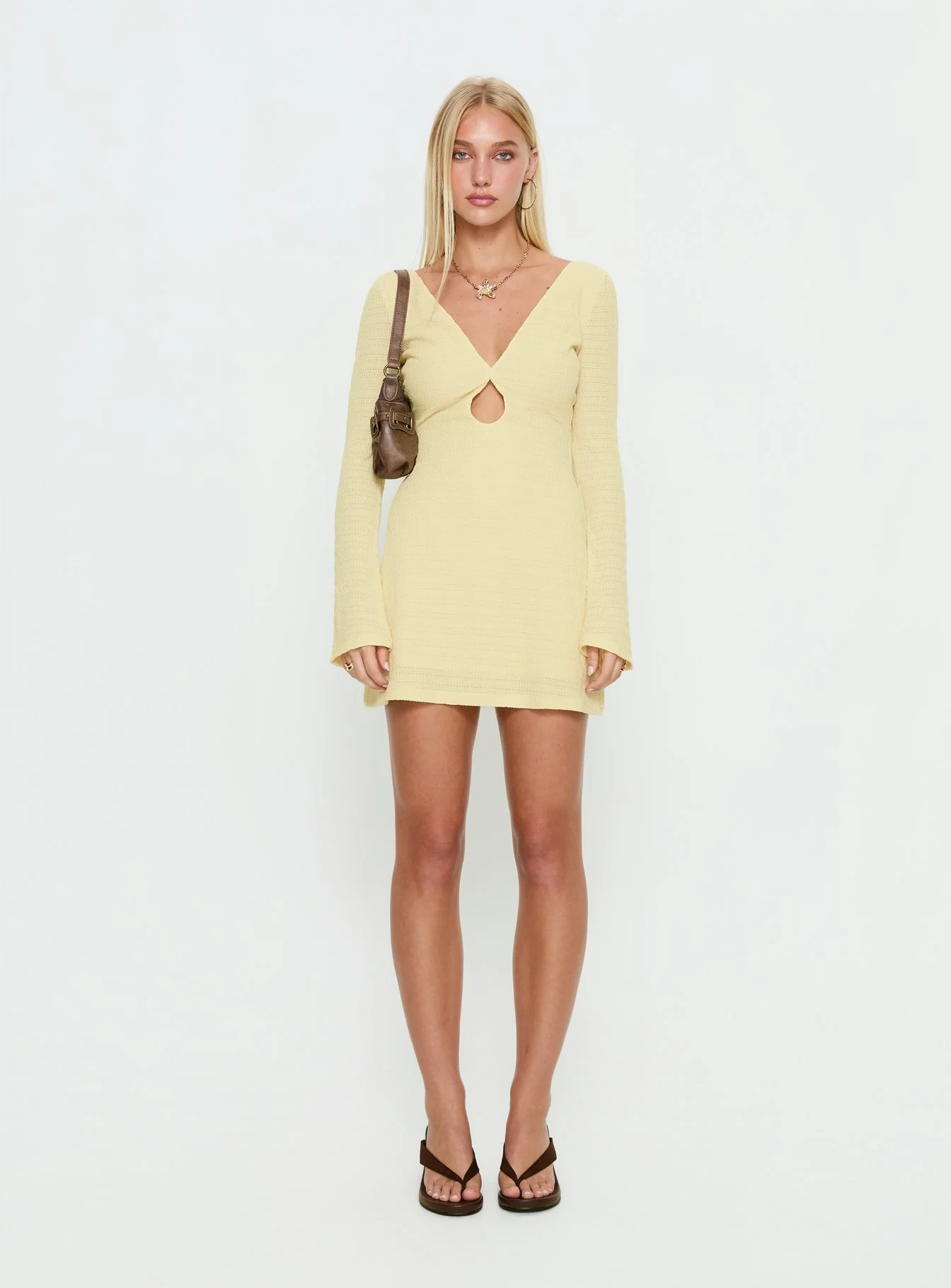 Milley Long Sleeve Textured Mini Dress Lemon