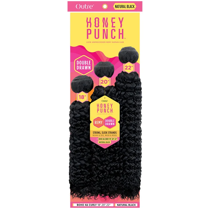 Outre Honey Punch 100% Unprocessed Remy Human Hair Weave - BOHO 4A CURLY MULTI