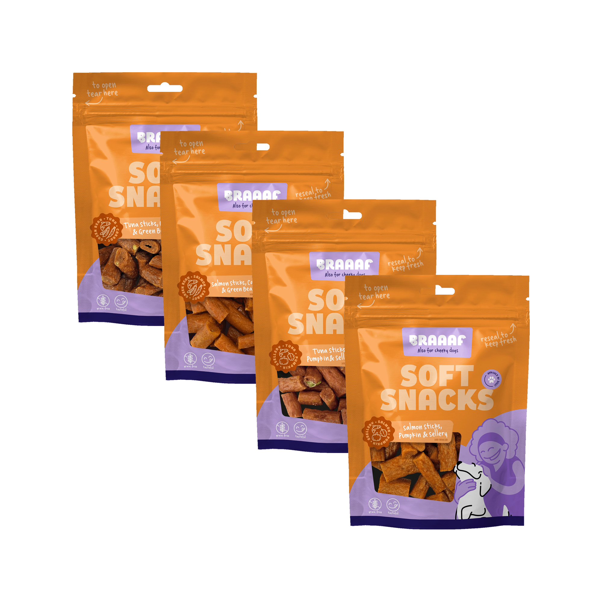 Braaaf Soft Snack - Tuna Stick - 2.5 x 0.5 cm - carrot and green bean
