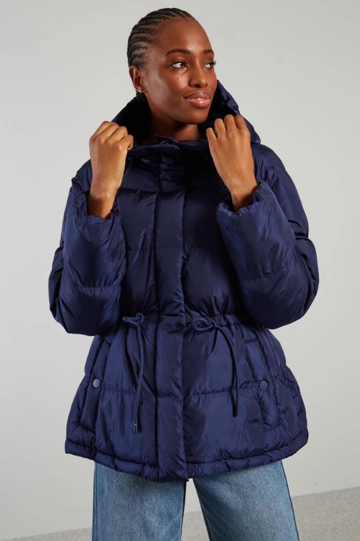 Taffeta down jacket with drawstring - BLUE
