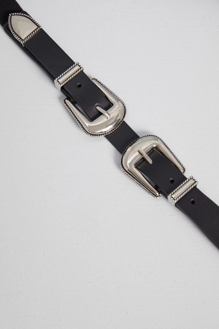 Elastic belt with double buckle - BLACK