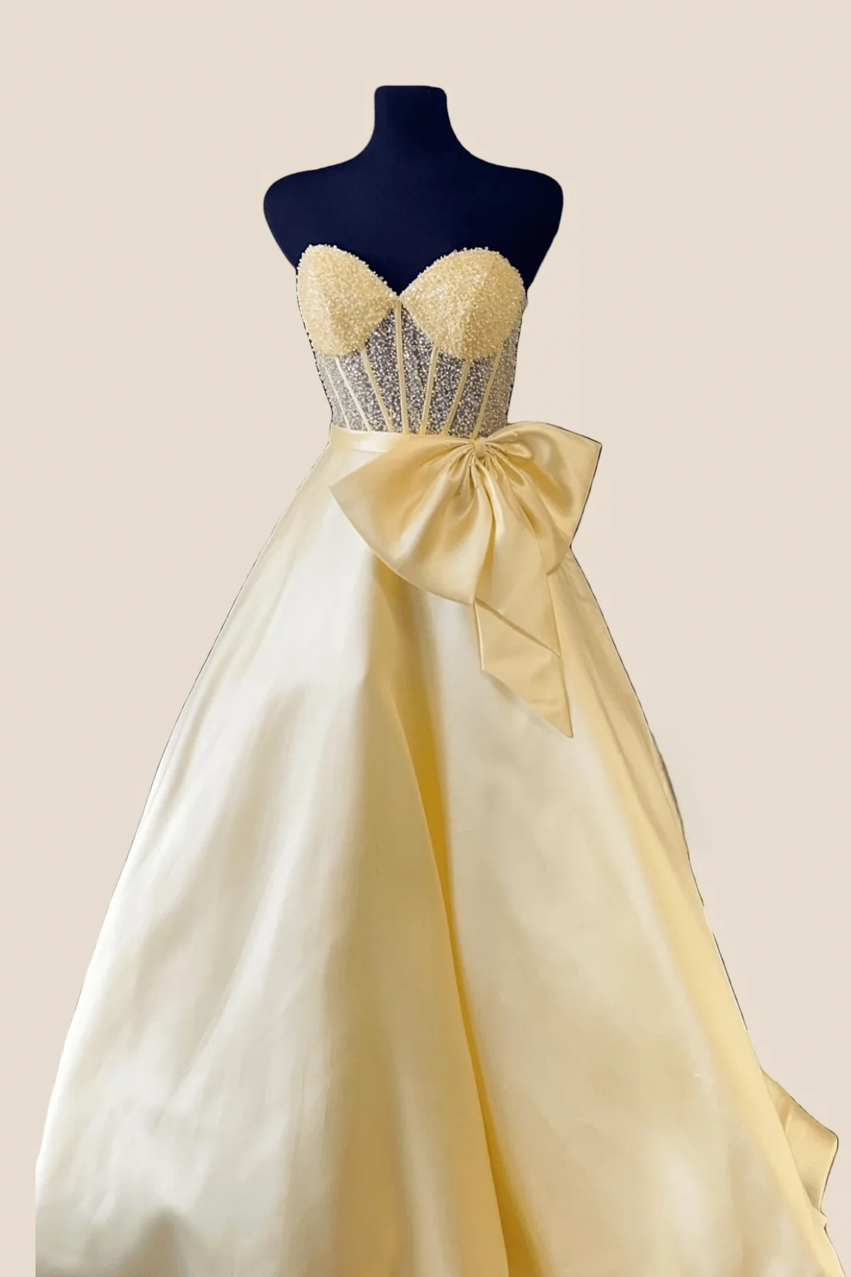 Strapless Purple Beaded Long Dress with Bow