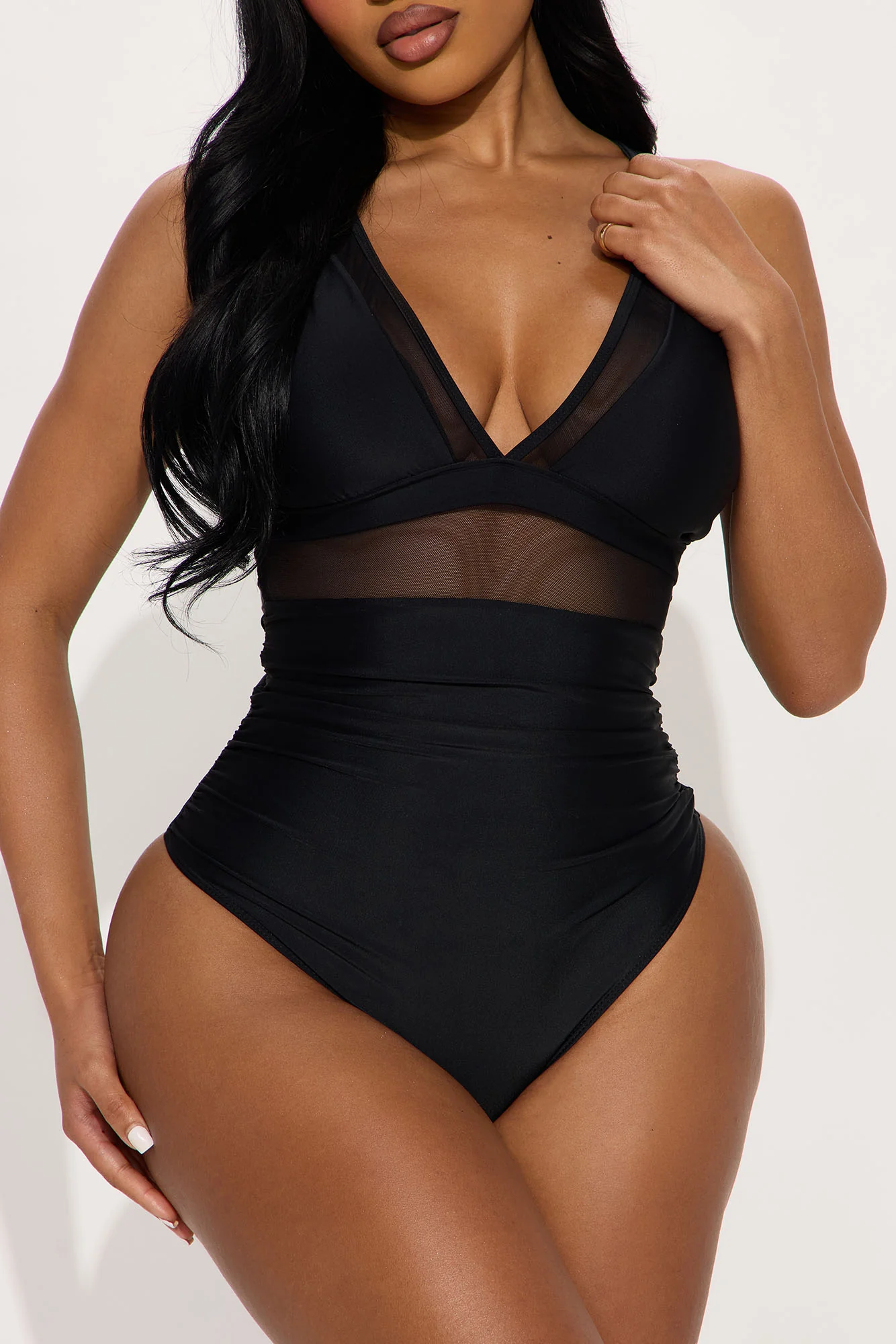Take A Dip Mesh Cutout Tummy Control 1 Piece Swimsuit - Black