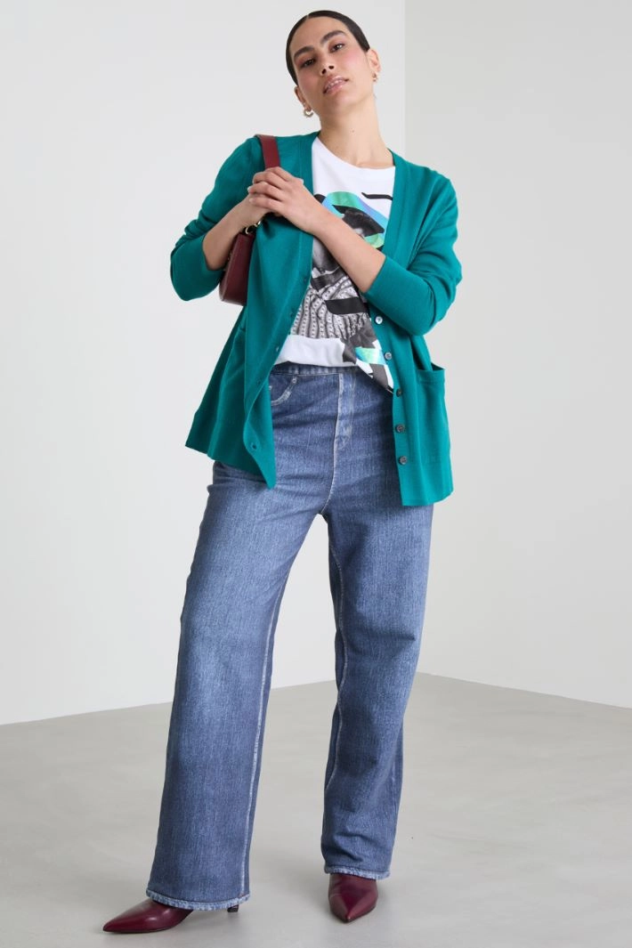 Wool cardigan with pockets - EMERALD GREEN