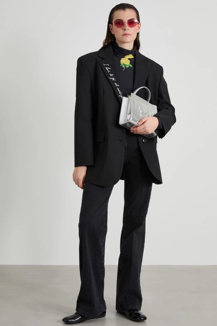 Blazer with embroidered lapels - BLACK