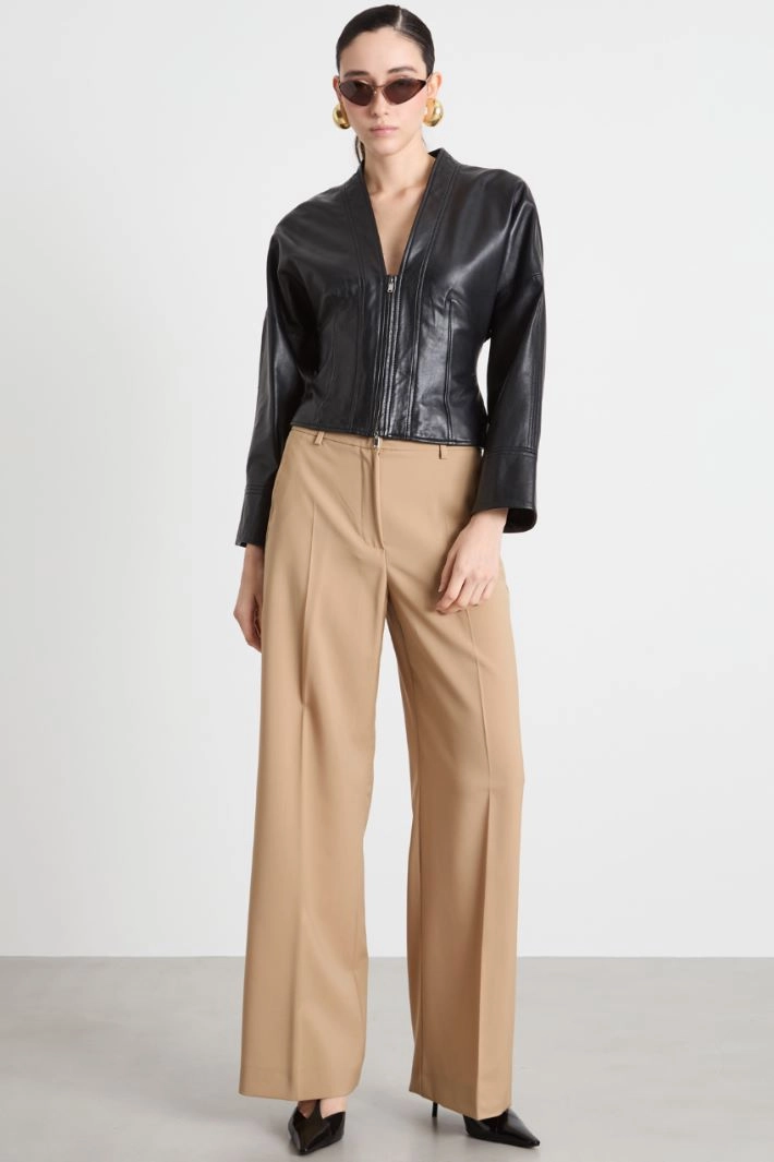 Wide-leg wool canvas trousers - CAMEL