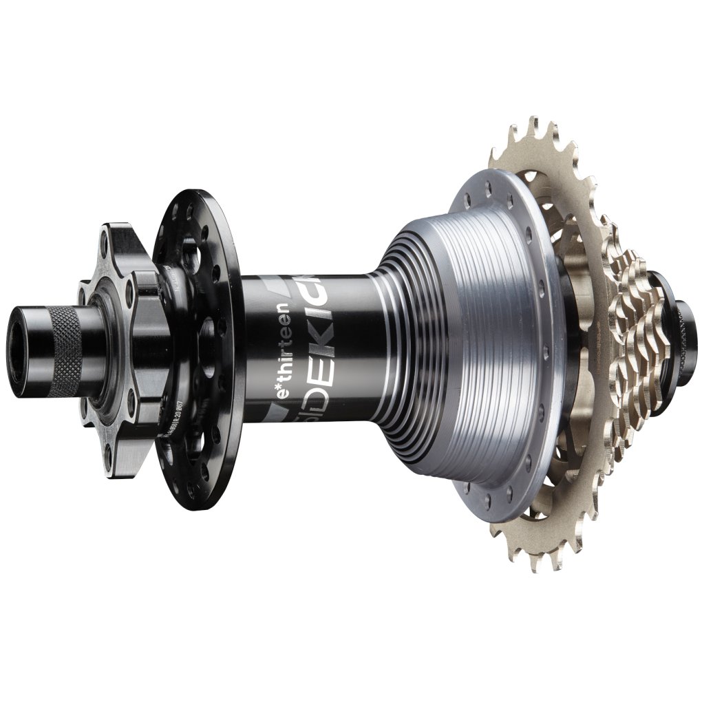 e*thirteen Sidekick Rear Hub - Downhill | 6-Bolt | 12x148mm - 7-speed | 9-24 Teeth - black/sterling silver