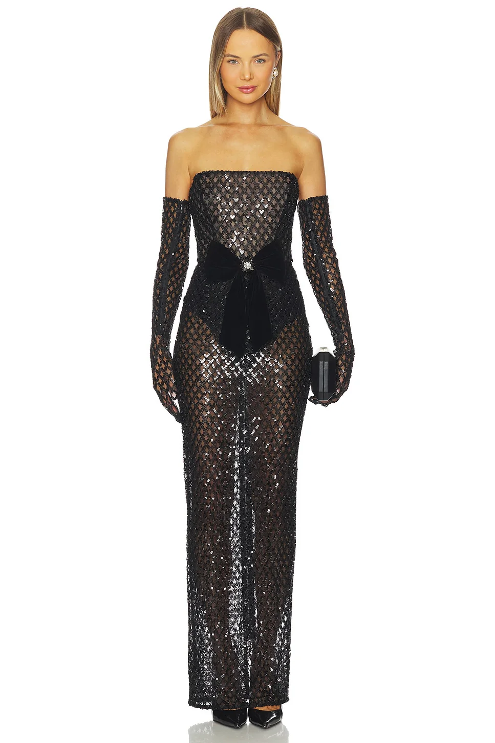Farah Embellished Maxi Dress With Gloves