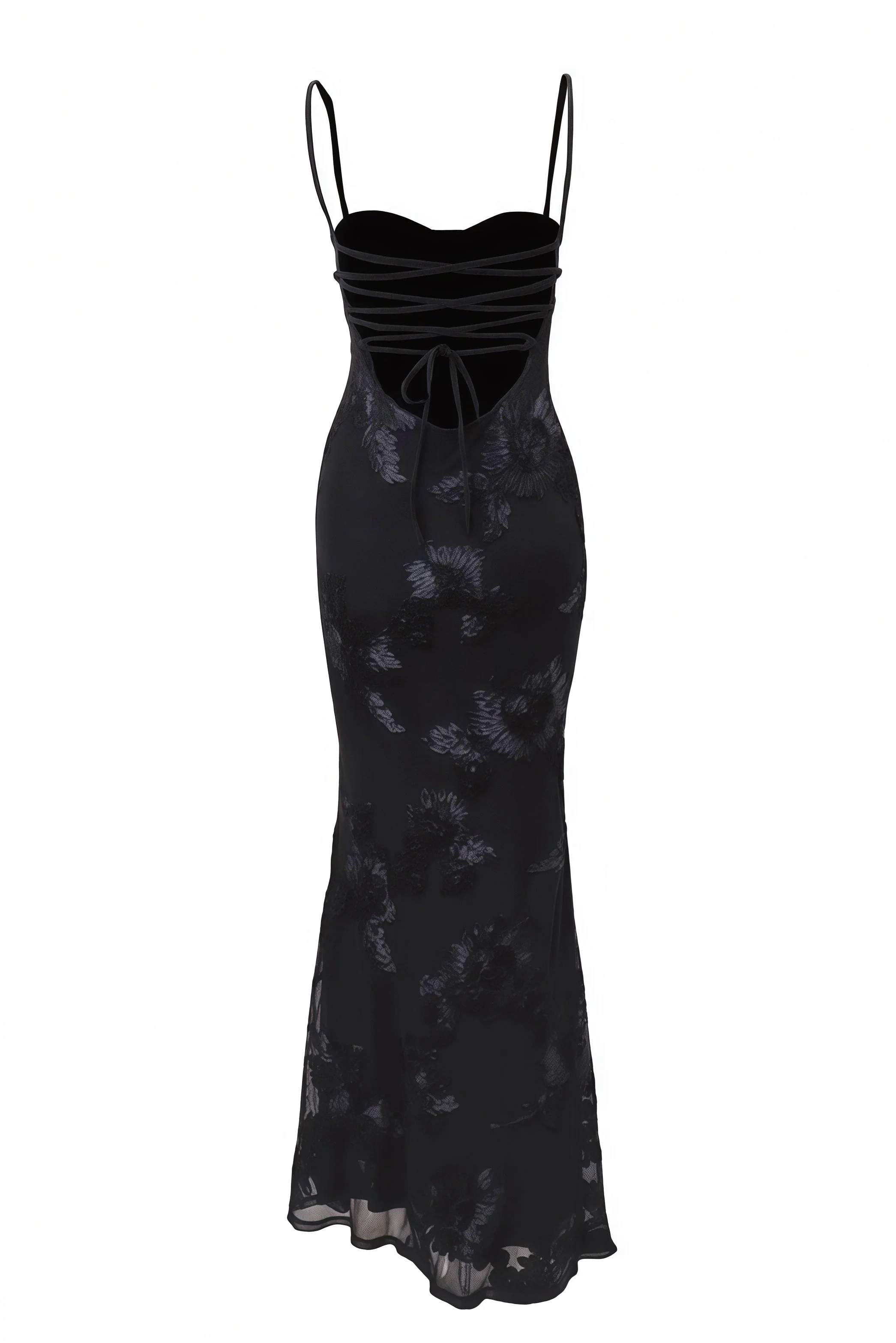 Black Straps Mermaid 3D Flower Dress