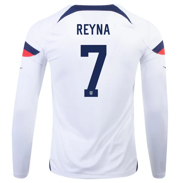 United States Gio Reyna Home Long Sleeve Jersey 22/23 (White/Loyal Blue)