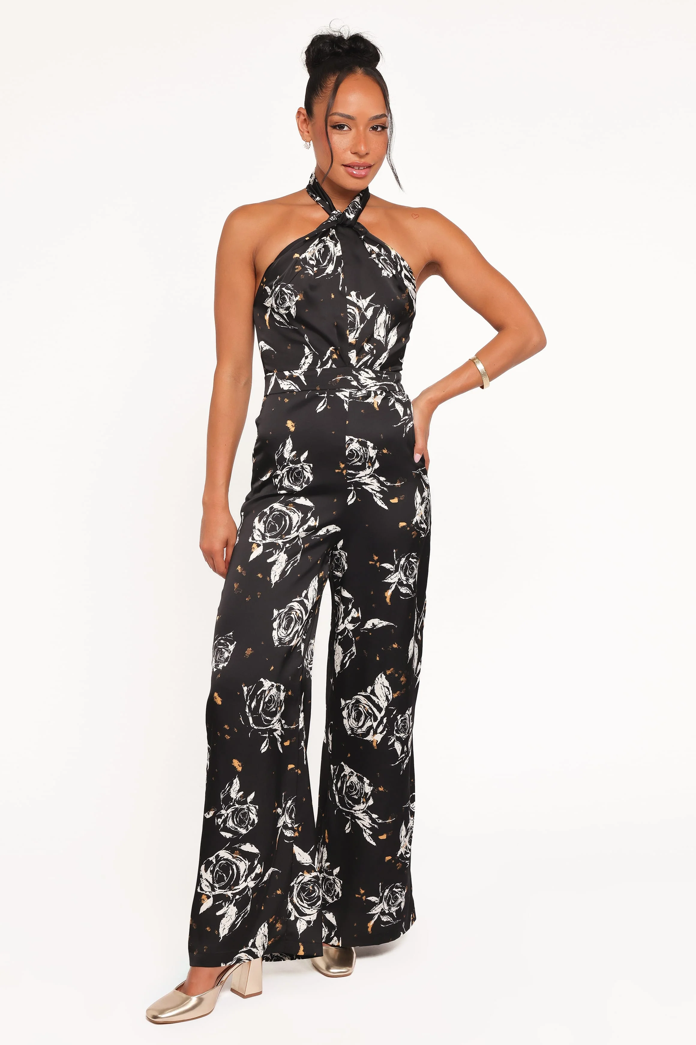 Raelynn Halter Jumpsuit - Black Floral
