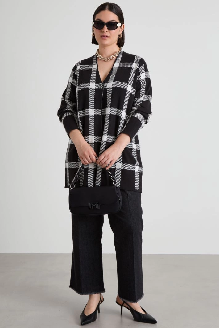 Cotton and viscose cardigan - BLACK WHITE