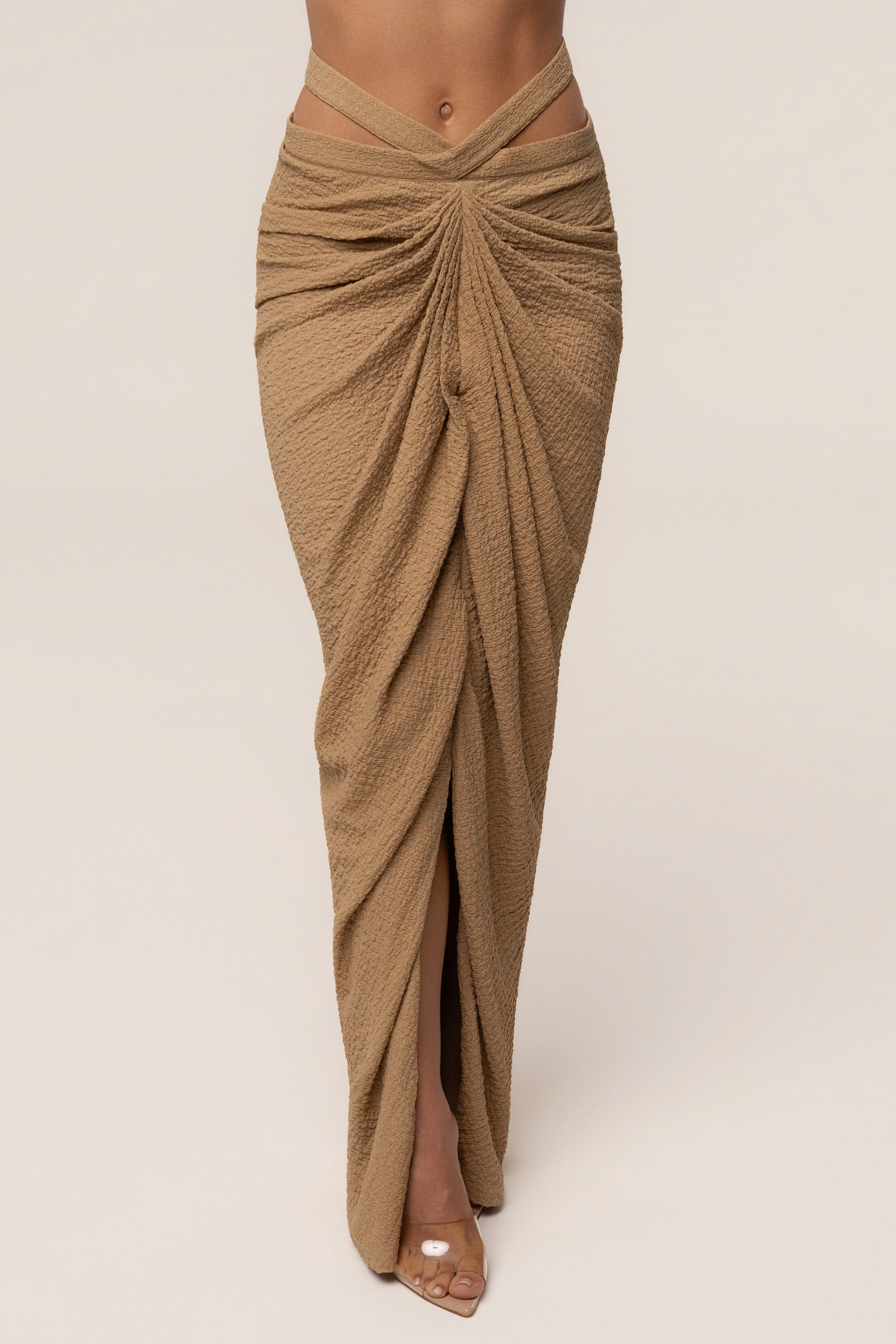 Beige Cabana Slit Maxi Skirt