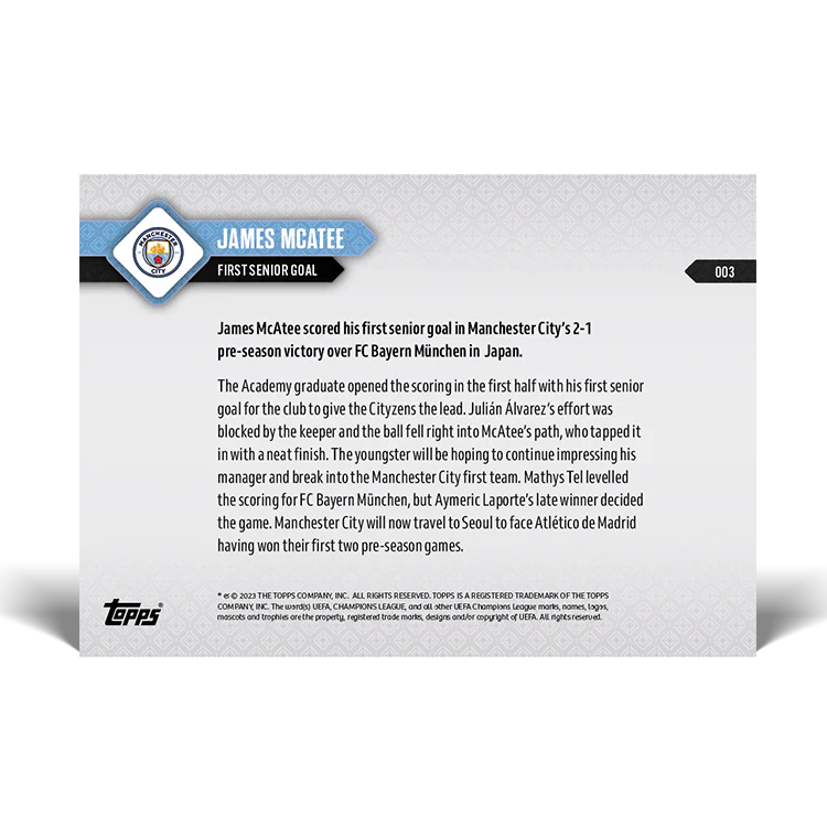 Topps UK - First senior goal - MANCHESTER CITY TOPPS NOW® Card #003