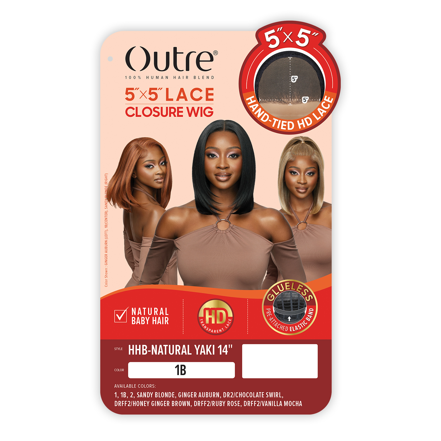 Outre Human Hair Blend Glueless HD 5X5 Lace Closure Wig HHB-Natrual Yaki 14
