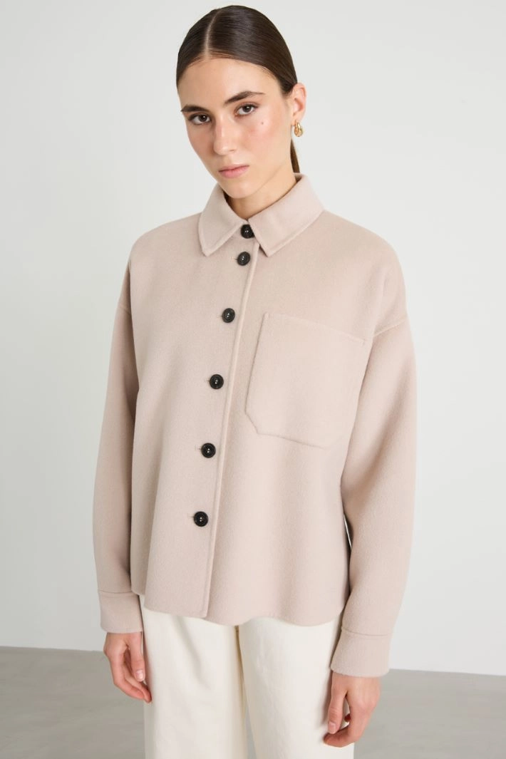 Single-breasted double wool pea coat - SAND