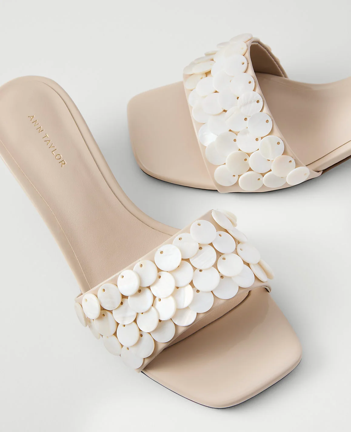 Patent Paillette Kitten Heel Sandal - Ivory