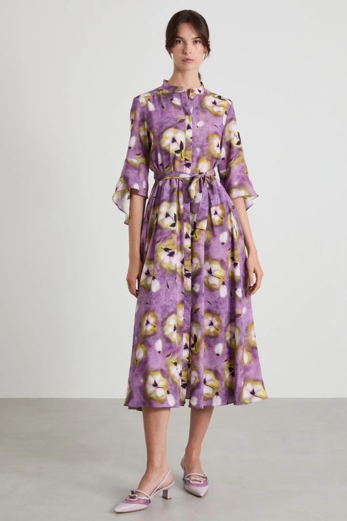 Crepe de chine shirt dress - LILAC