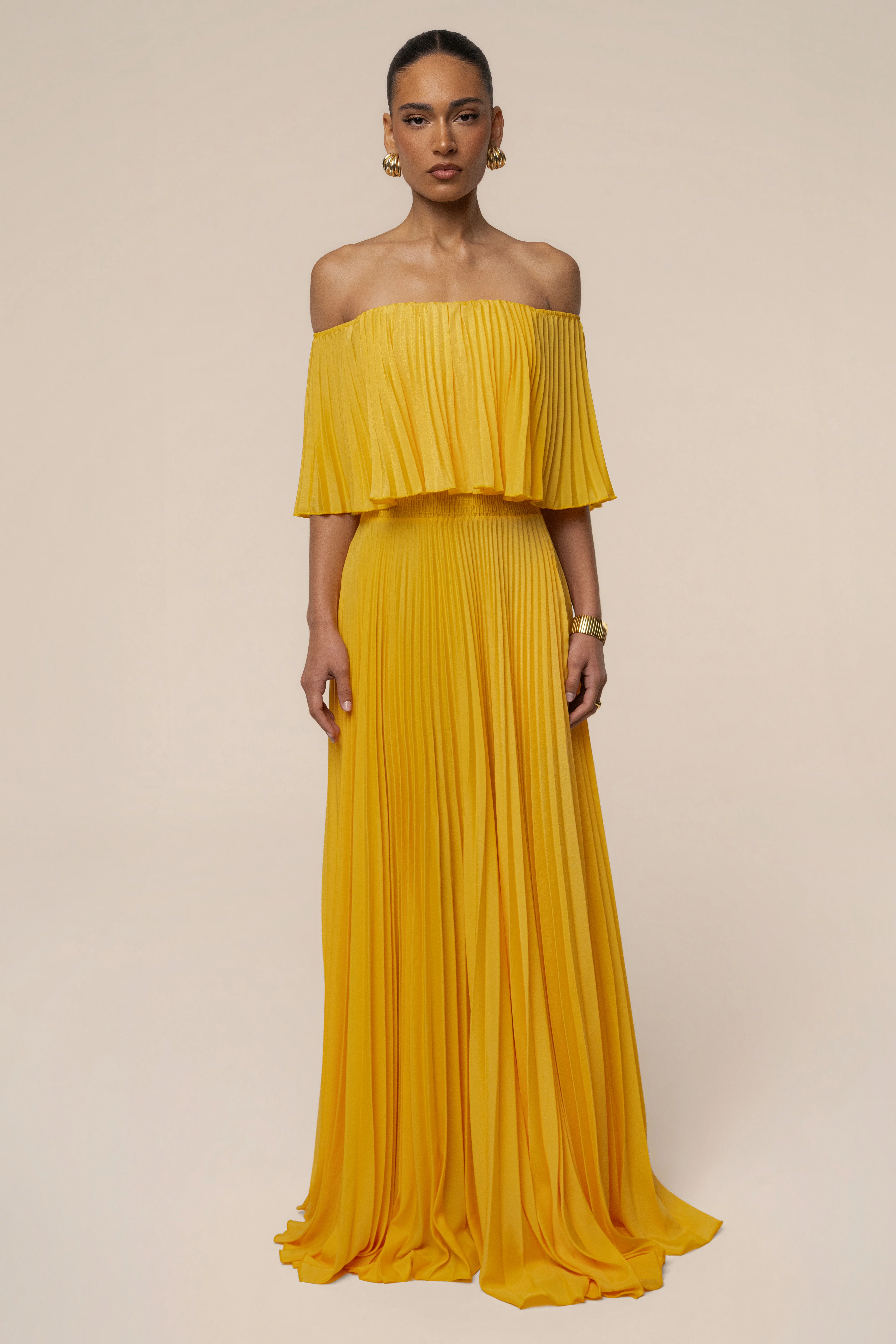 Yellow Sunshine Pleated Maxi Dress