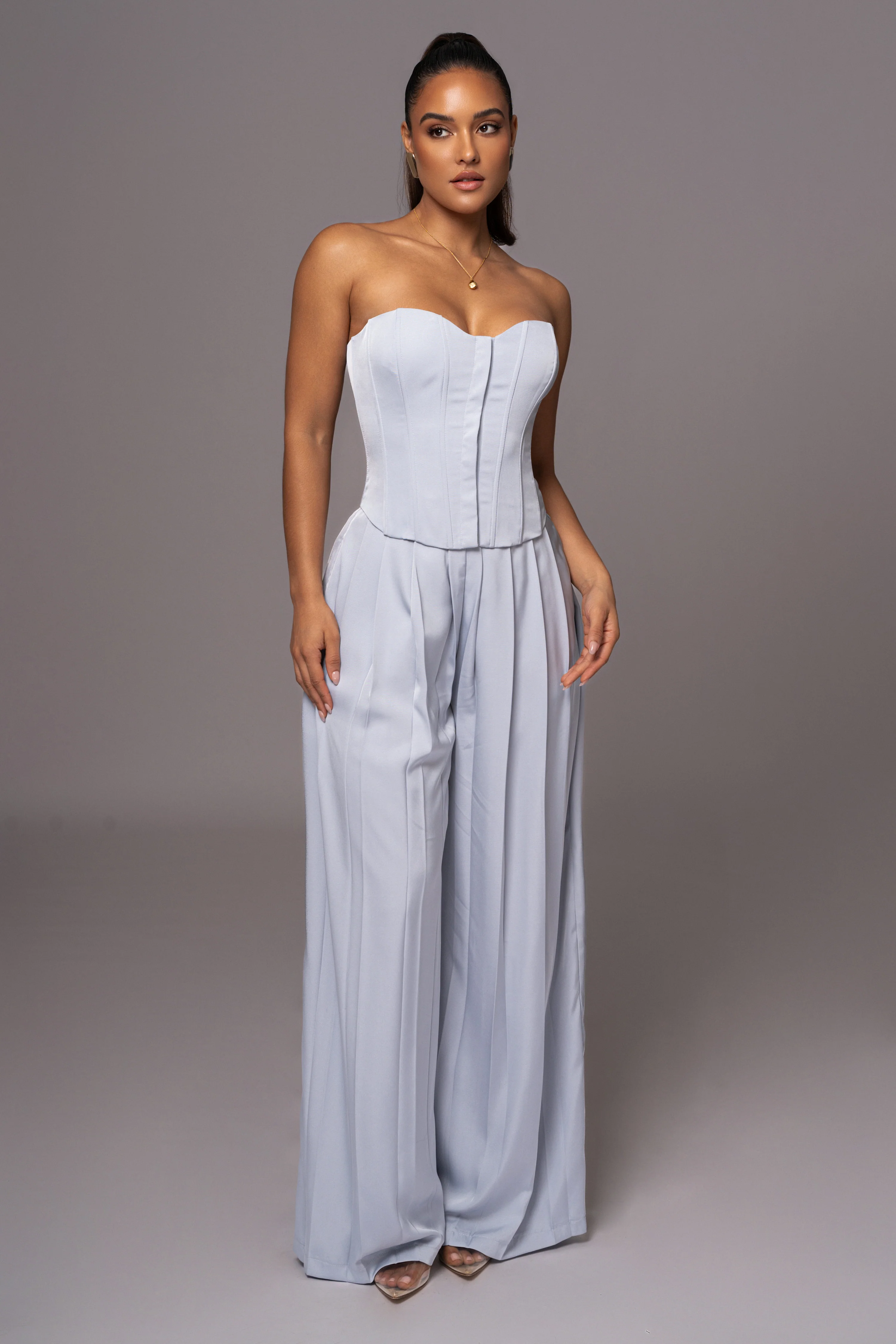 Blue Clara Wide Leg Pleated Trousers