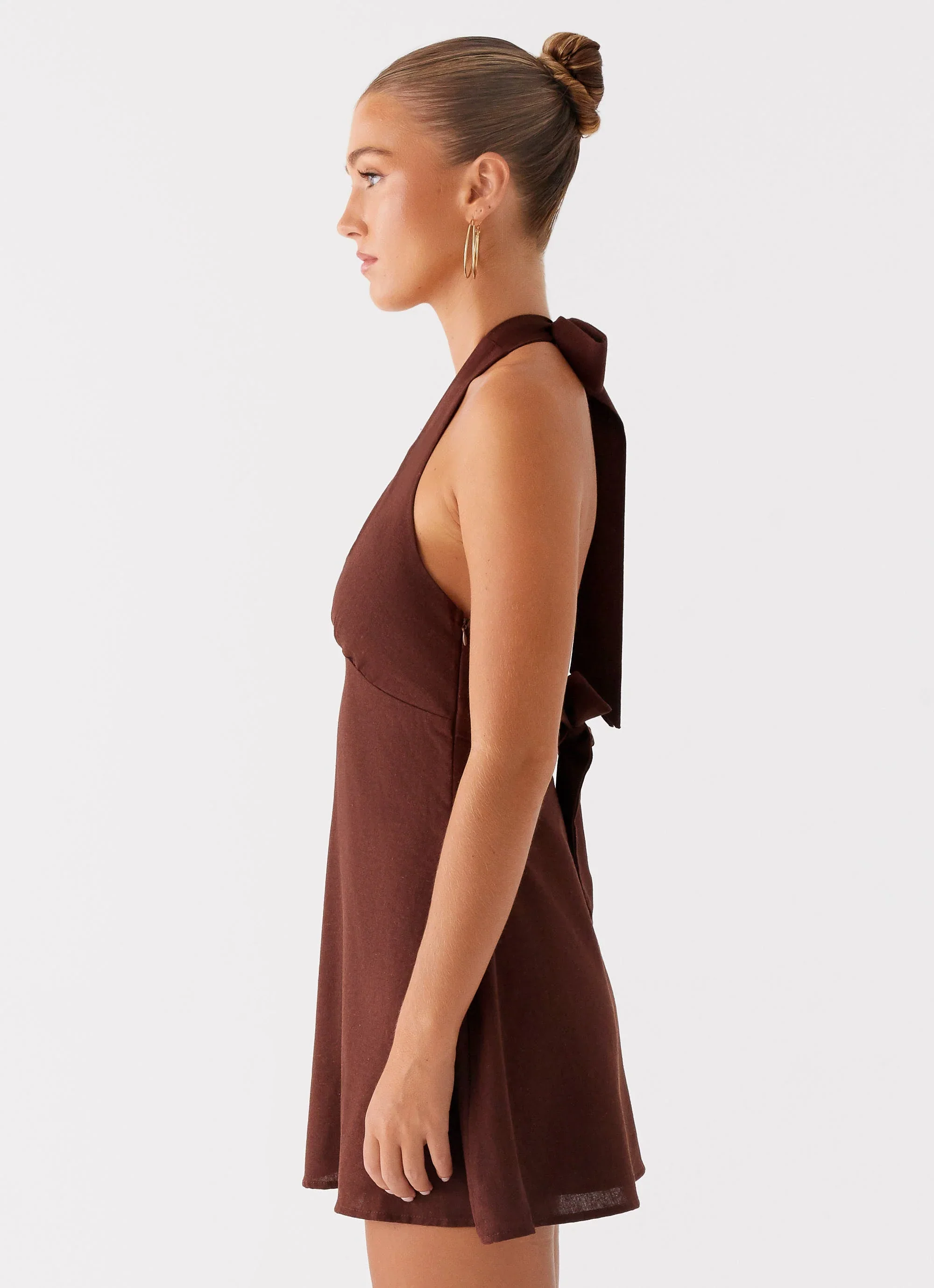Heavy Hearted Linen Mini Dress - Brown
