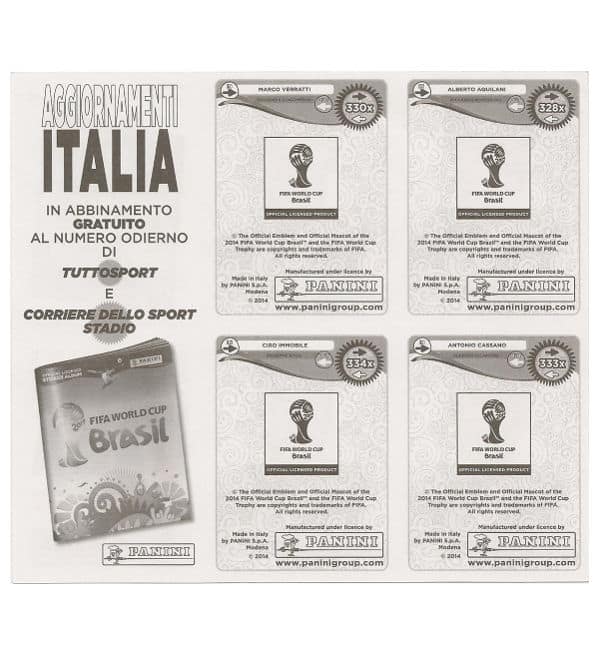 Panini WC 2014 Update Italy - Sheet With 4 Stickers