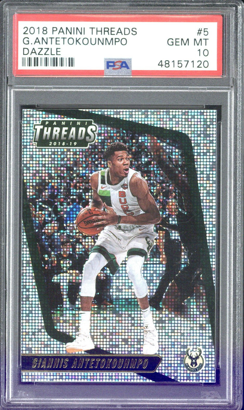 2018 Panini Threads Giannis Antetokounmpo Dazzle #5 PSA 10