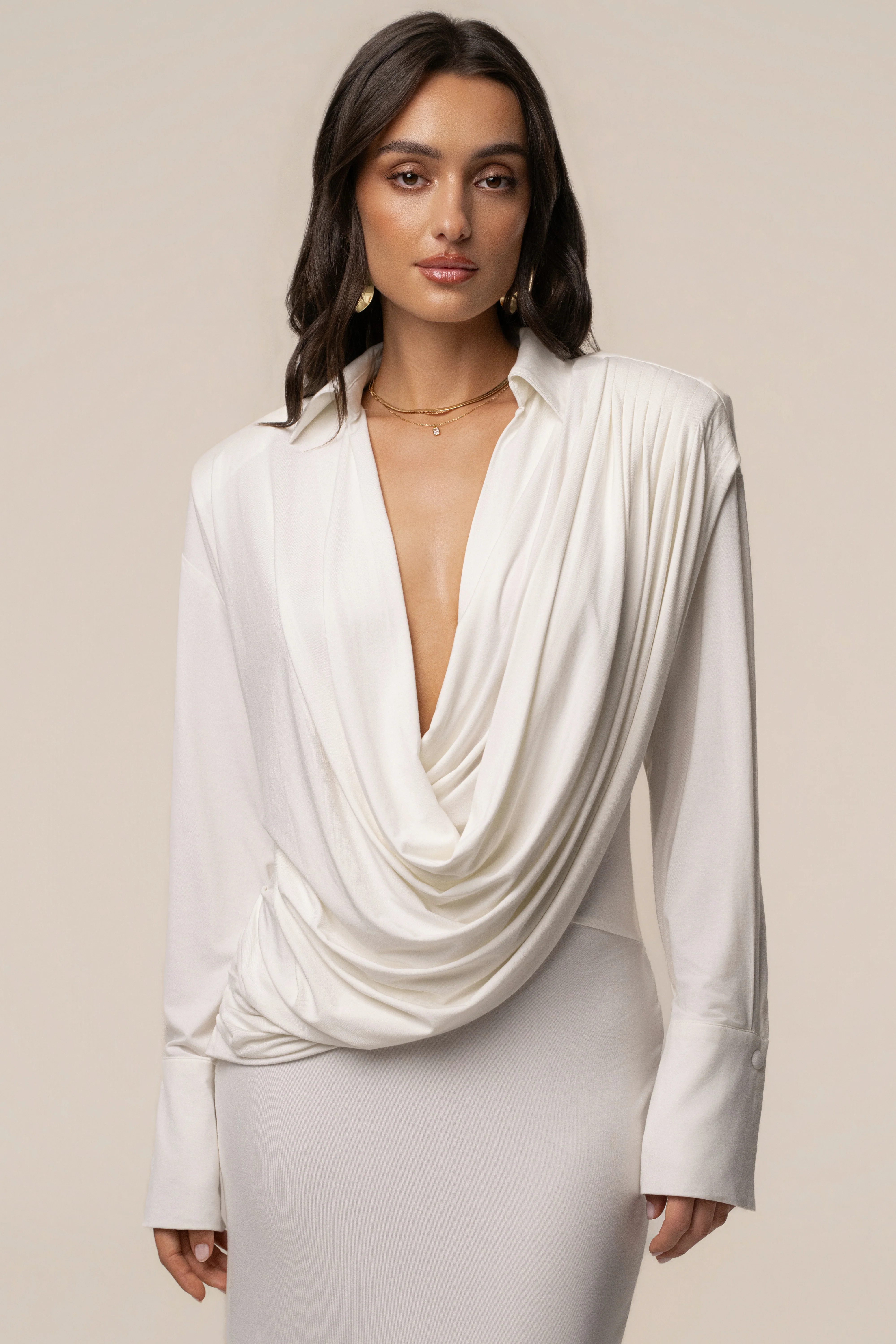 Ivory Poise Draped Maxi Dress