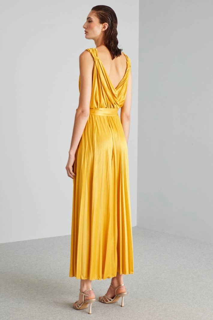 Long pleated jersey dress - YELLOW