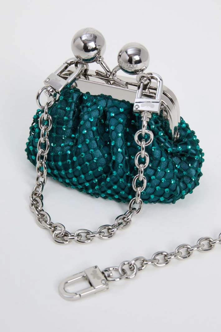 Mini bag in mesh and rhinestones - EMERALD GREEN