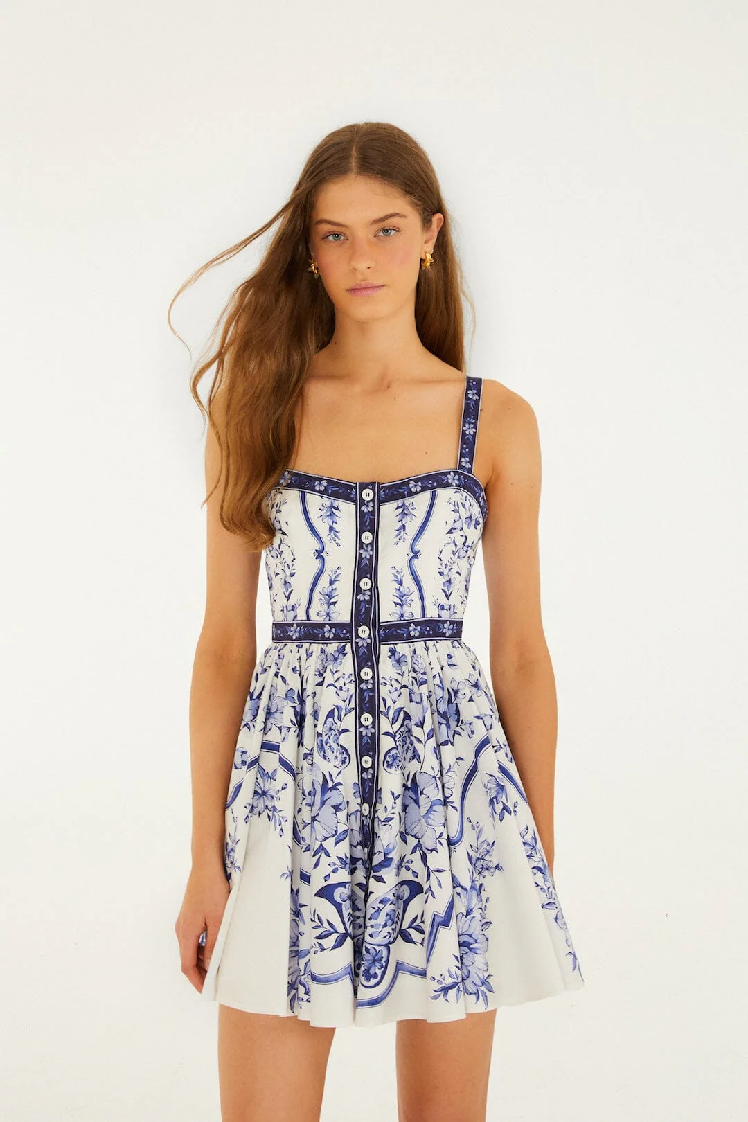 Off-White Porcelain Garden Buttoned  Mini Dress