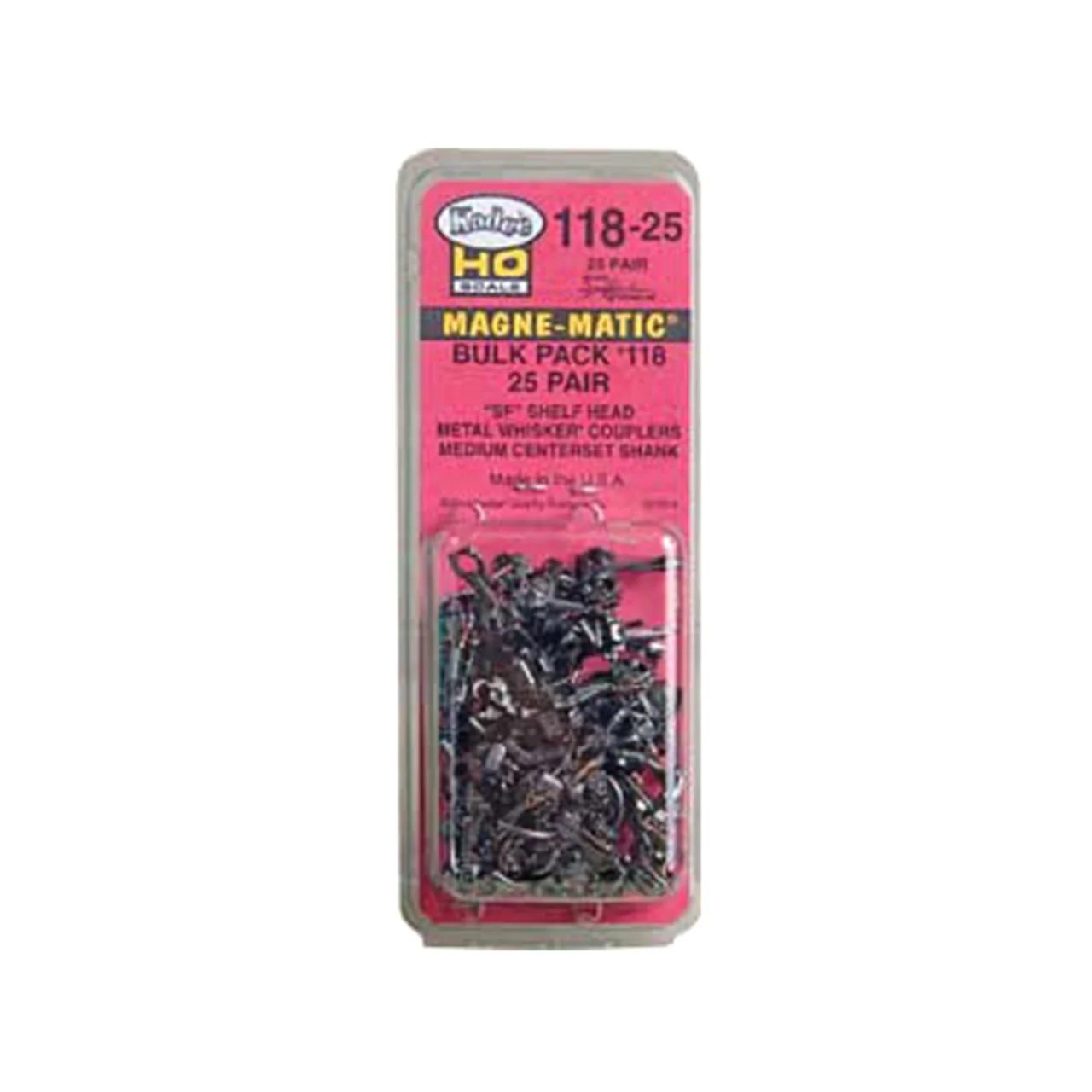 Kadee #118-25 HO Scale Bulk Pack - 25 pair #118 SF Shelf Whisker Metal Couplers - Medium (9/32