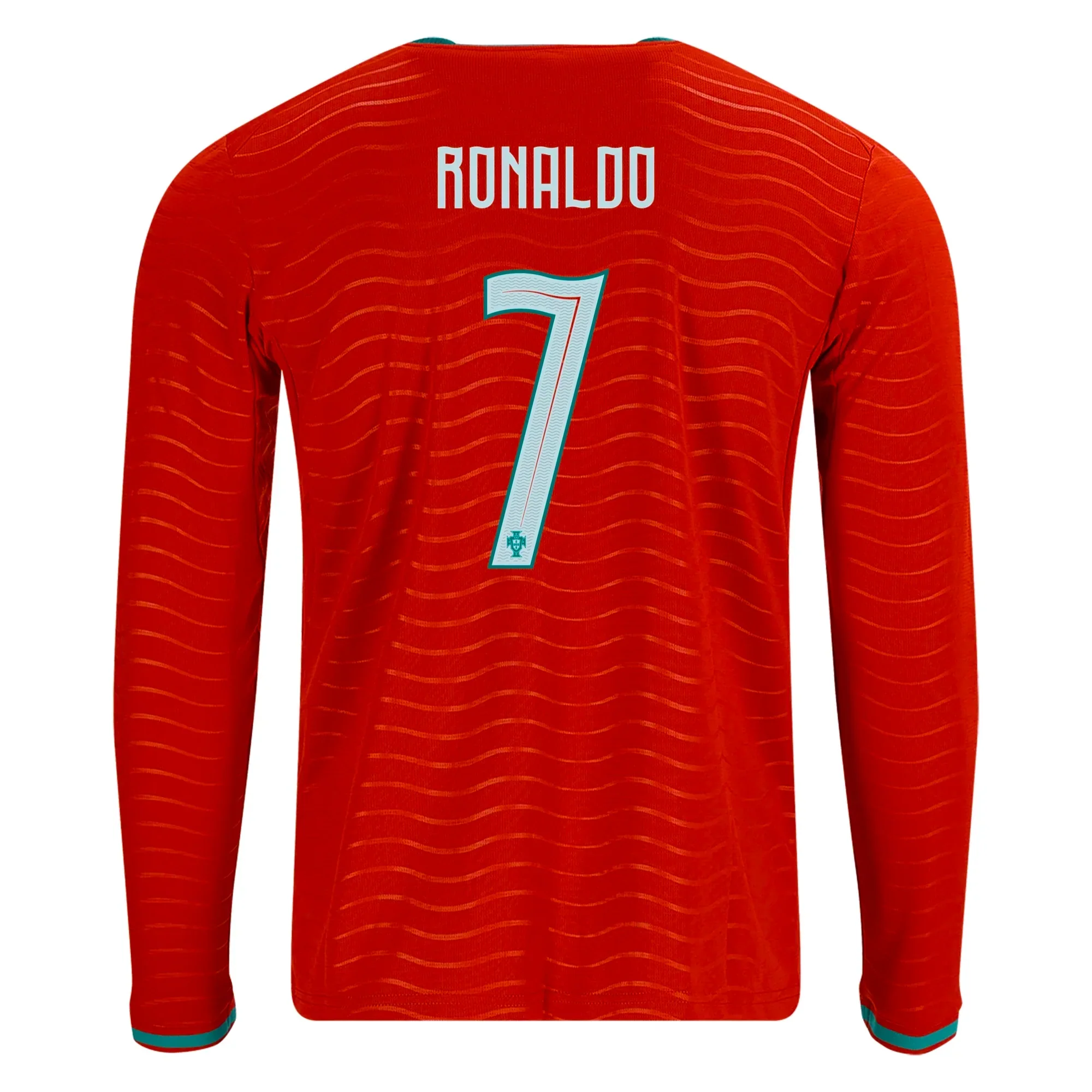 Men's Portugal Cristiano Ronaldo Long Sleeve Home World Cup 2026 Jersey (Club Red/Green Lagoon)