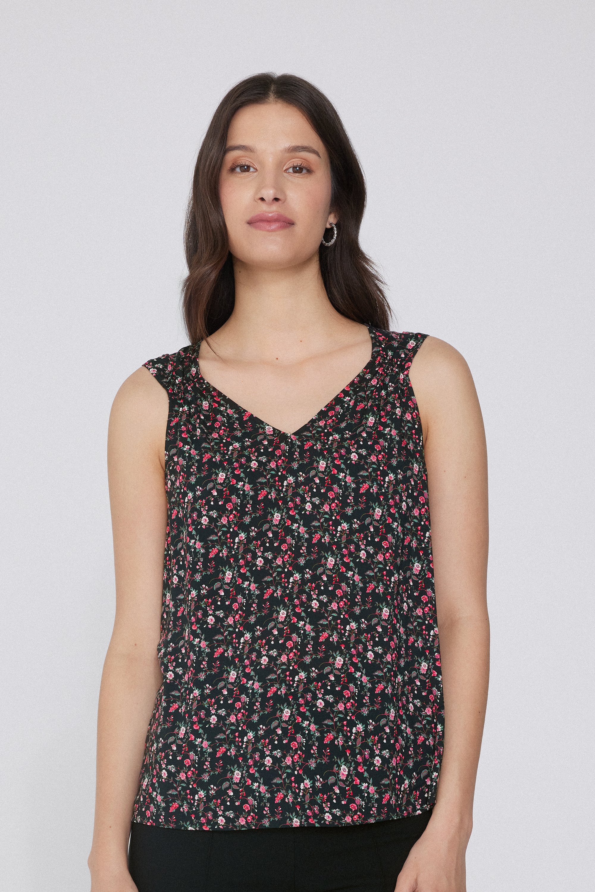 Viscose Camisole with Wide Shoulder Straps and Gathering