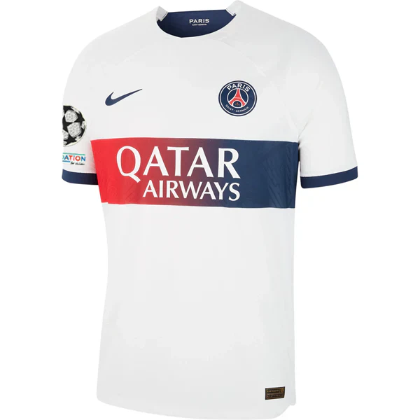 Paris Saint-Germain Authentic Ousmane Dembele Match Vaporknit Away Jersey w/ Champions League Patches 23/24 (White/Midnight Navy)